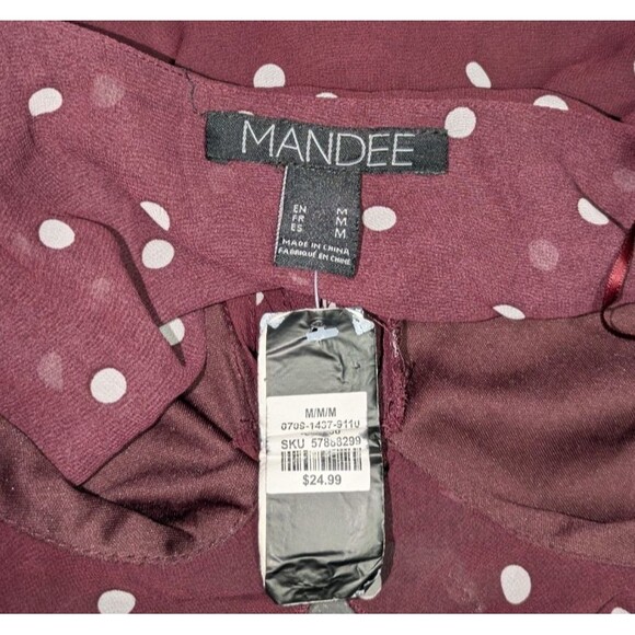 Mandee Blouse M Women's Purple Polka Dot Vneck Tie Front Sheer Ruffles Girly - Picture 5 of 6